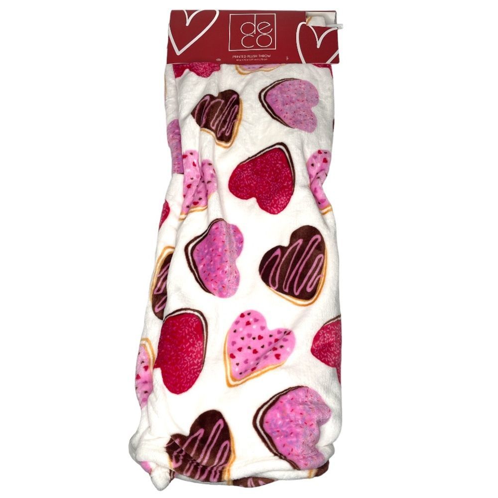 Deco Heart Donuts Valentine’s Throw Blanket White Pink Purple Size 50x70